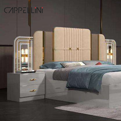 Murah Modern Kulit Headboard Queen Size Tempat Tidur Rumah Apartemen Double Master Kamar Kayu Full King Kamar Tidur Furniture Set