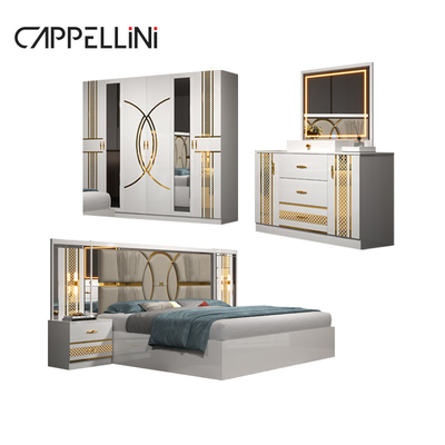 Grosir Murah Harga Mewah Kayu Ukuran Raja Kulit Tempat Tidur Double Master Room Rumah Mewah Full Mdf Set Kamar Tidur Furnitur