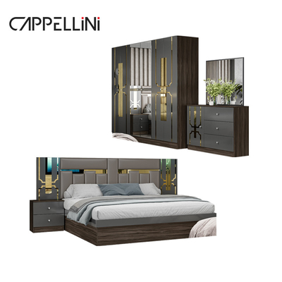 Foshan Grosir Harga Raja Ukuran Kayu Kulit Kamar Tidur Rumah Modern Mewah Murah Full Mdf Kamar Tidur Furniture Set