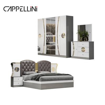 Simple Modern Double King Size Kulit Kamar Tidur Suite Rumah Mewah Ratu Kayu Mdf Set Perabotan Kamar Tidur Lengkap