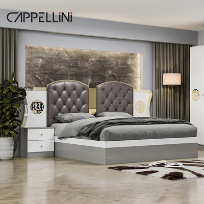 Simple Modern Double King Size Kulit Kamar Tidur Suite Rumah Mewah Ratu Kayu Mdf Set Perabotan Kamar Tidur Lengkap