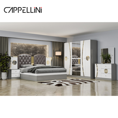 Simple Modern Double King Size Kulit Kamar Tidur Suite Rumah Mewah Ratu Kayu Mdf Set Perabotan Kamar Tidur Lengkap