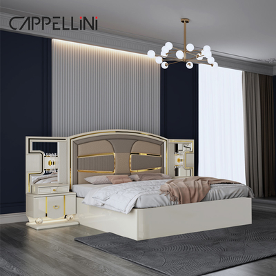 Grosir Harga King Size Double Bed Kulit Suite Master Room Rumah Putih Full Wooden Mdf Luxury Set furnitur kamar tidur