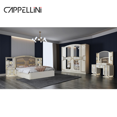 Grosir Harga King Size Double Bed Kulit Suite Master Room Rumah Putih Full Wooden Mdf Luxury Set furnitur kamar tidur