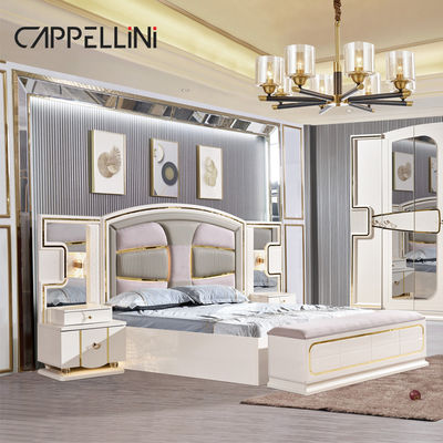 Grosir Harga King Size Double Bed Kulit Suite Master Room Rumah Putih Full Wooden Mdf Luxury Set furnitur kamar tidur