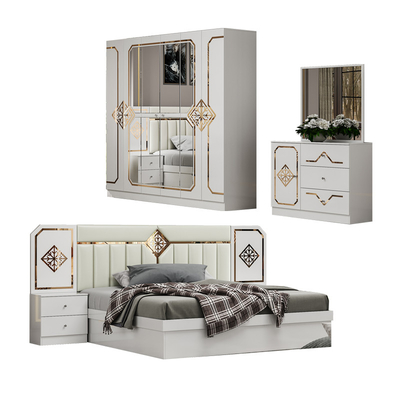 Foshan Grosir Murah Mewah Double King Size Kamar Tidur Set Modern Rumah Lengkap Kayu Frame Kamar Tidur Sets Furnitur