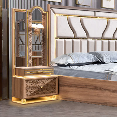 Turkish Luxury Style Frame Kayu Ukuran Raja Set Tempat Tidur Led Headboard Modern Klasik Full Home Set Kamar Tidur Kayu Furnitur