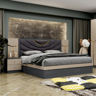 Grosir Murah Frame Kayu Mewah Set Ranjang Ukuran Raja Ganda Modern Rumah Turki Kayu MDF Set Kamar Tidur Lengkap Perabotan