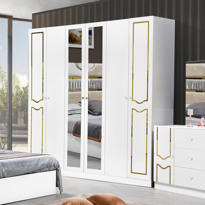 High Gloss Putih Kayu Frame Double Bed Suite Mewah Ukuran Raja Modern Desain Mdf Full Set furnitur kamar tidur