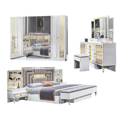 Grosir Kualitas Tinggi Modern Kayu Frame Double Bed Rumah Master Kamar Ukuran Raja Meubel Kamar Tidur Turki Mewah