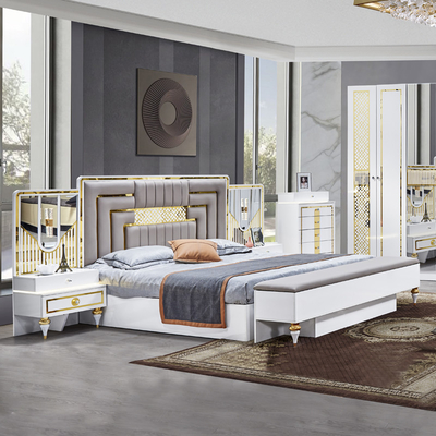 Grosir Kualitas Tinggi Modern Kayu Frame Double Bed Rumah Master Kamar Ukuran Raja Meubel Kamar Tidur Turki Mewah