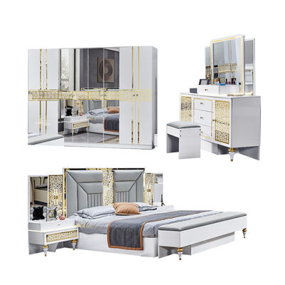 Grosir Perancis Rumah Kayu Frame Master Room Double Bed Room Set Modern Kayu Ukuran Raja Meubel kamar tidur mewah