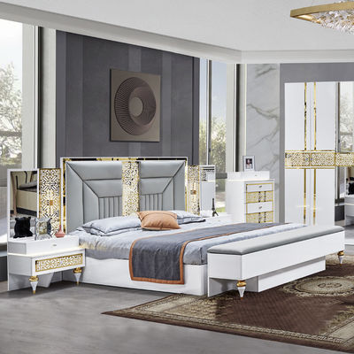 Grosir Perancis Rumah Kayu Frame Master Room Double Bed Room Set Modern Kayu Ukuran Raja Meubel kamar tidur mewah