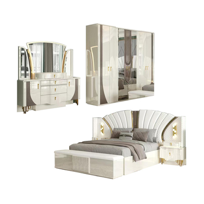 OEM Grosir Putih Royal Mewah Double King Size Bed Master Room Modern Rumah Kayu Frame Full Set furnitur kamar tidur