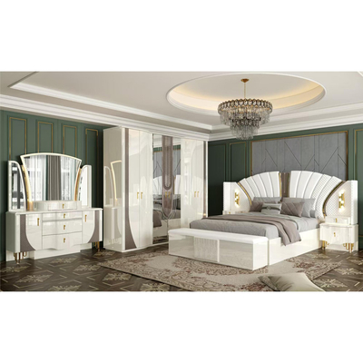 OEM Grosir Putih Royal Mewah Double King Size Bed Master Room Modern Rumah Kayu Frame Full Set furnitur kamar tidur