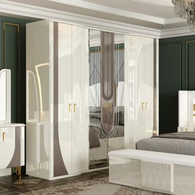 OEM Grosir Putih Royal Mewah Double King Size Bed Master Room Modern Rumah Kayu Frame Full Set furnitur kamar tidur