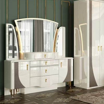 OEM Grosir Putih Royal Mewah Double King Size Bed Master Room Modern Rumah Kayu Frame Full Set furnitur kamar tidur