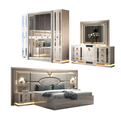 Modern Luxury Frame Kayu Double King Size Bed Set Villa Home Master Room Ratu Kulit Kayu Mdf Full Furniture Set Kamar Tidur