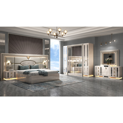 Modern Luxury Frame Kayu Double King Size Bed Set Villa Home Master Room Ratu Kulit Kayu Mdf Full Furniture Set Kamar Tidur