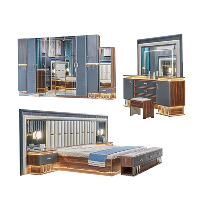 Berkualitas tinggi Modern Kayu Ukuran Raja Double Bed Set Kulit Headboard Kayu Meubles Rumah Mewah Set Kamar Tidur