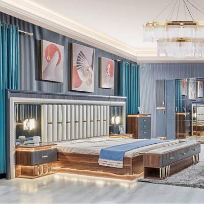 Berkualitas tinggi Modern Kayu Ukuran Raja Double Bed Set Kulit Headboard Kayu Meubles Rumah Mewah Set Kamar Tidur