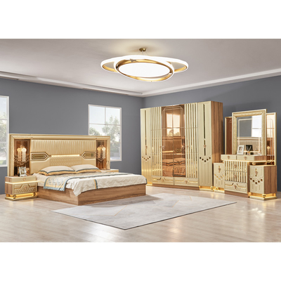 2025 New Modern Design King Size Double Bed Kulit Suite Master Room Set Lengkap Kayu Meja Rumah 5 Piece Set Kamar Tidur
