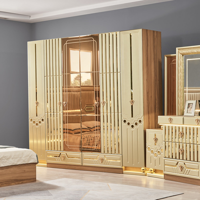 2025 New Modern Design King Size Double Bed Kulit Suite Master Room Set Lengkap Kayu Meja Rumah 5 Piece Set Kamar Tidur