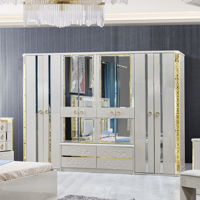Modern Luxury Villa Kayu Frame King Size Tempat Tidur Rumah Royal Klasik Kayu Ratu Double Kulit Set furnitur kamar tidur penuh