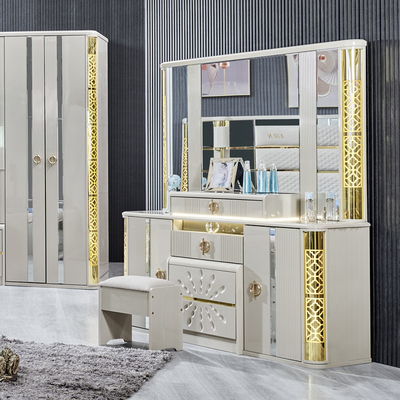 Modern Luxury Villa Kayu Frame King Size Tempat Tidur Rumah Royal Klasik Kayu Ratu Double Kulit Set furnitur kamar tidur penuh
