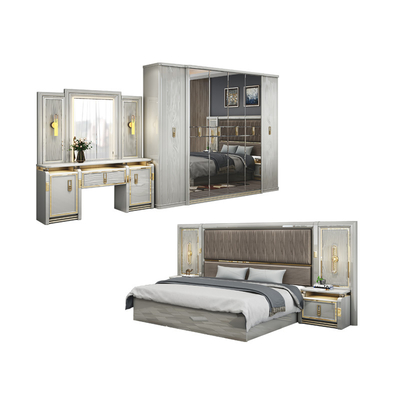 Modern lengkap Kulit Kayu Ukuran Raja Tempat tidur 5 Piece Sets Double Master Room Queen Full Luxury Rumah Kamar Tidur Furniture Set