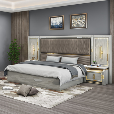 Modern lengkap Kulit Kayu Ukuran Raja Tempat tidur 5 Piece Sets Double Master Room Queen Full Luxury Rumah Kamar Tidur Furniture Set