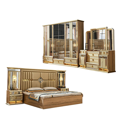 Kayu Modern Gold King Size Bed Double Master Room Villa Rumah Royal Full Queen Kayu Meubel Kamar Tidur Mewah Set
