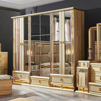 Kayu Modern Gold King Size Bed Double Master Room Villa Rumah Royal Full Queen Kayu Meubel Kamar Tidur Mewah Set