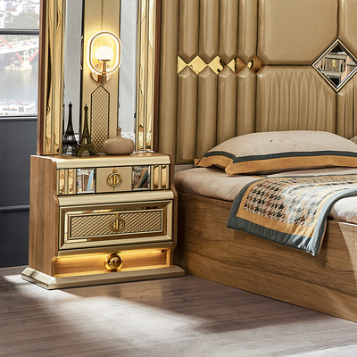 Kayu Modern Gold King Size Bed Double Master Room Villa Rumah Royal Full Queen Kayu Meubel Kamar Tidur Mewah Set