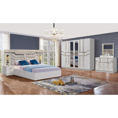 Grosir Murah Kayu Rangka Ringan Ukuran Raja Kamar Tidur Double Rumah Apartemen Kayu Modern Mewah Turki Set furnitur kamar tidur penuh