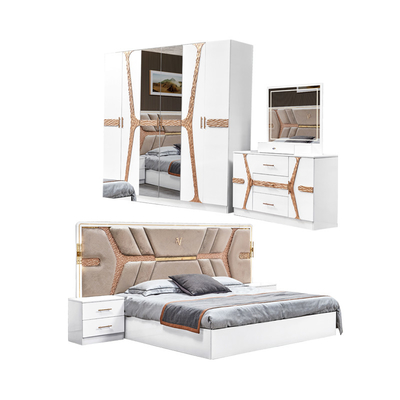 Turkish Luxury Style Frame Kayu Ukuran Raja Set Tempat Tidur Led Headboard Modern Klasik Full Home Set Kamar Tidur Kayu Furnitur