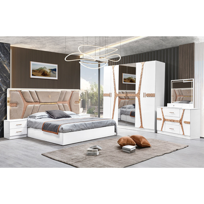 Turkish Luxury Style Frame Kayu Ukuran Raja Set Tempat Tidur Led Headboard Modern Klasik Full Home Set Kamar Tidur Kayu Furnitur