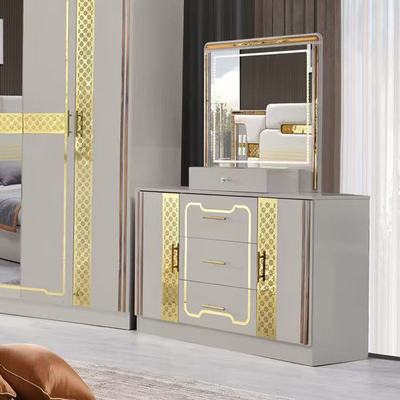 Turkish Luxury Style Frame Kayu Ukuran Raja Set Tempat Tidur Led Headboard Modern Klasik Full Home Set Kamar Tidur Kayu Furnitur