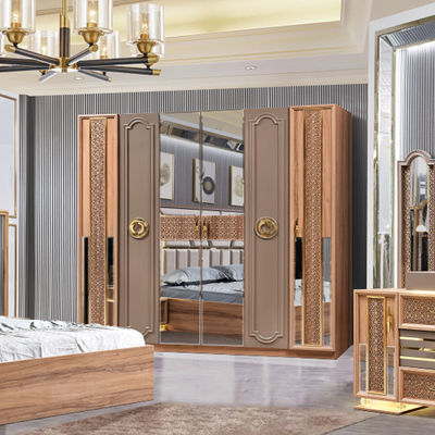 Turkish Luxury Style Frame Kayu Ukuran Raja Set Tempat Tidur Led Headboard Modern Klasik Full Home Set Kamar Tidur Kayu Furnitur