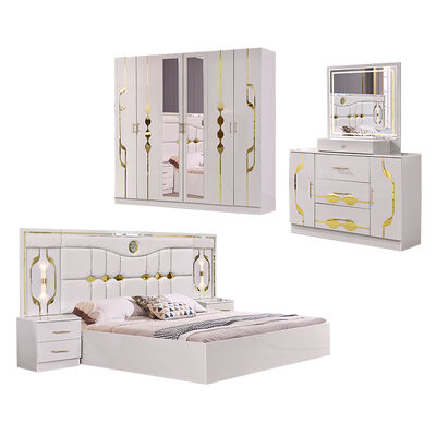Desain Baru Frame Kayu Raja Ukuran Set Kamar Tidur Furnitur Kamar Tidur Double Modern Mewah Kayu Full Home Furniture Set Kamar Tidur