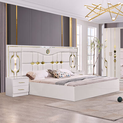 Desain Baru Frame Kayu Raja Ukuran Set Kamar Tidur Furnitur Kamar Tidur Double Modern Mewah Kayu Full Home Furniture Set Kamar Tidur