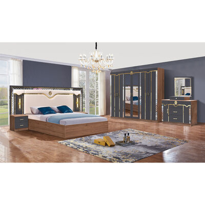 China Grosir MDF Kayu Murah Ukuran Raja Tempat Tidur Set 5 Piece Double Room Modern Luxury Frame Kayu Set Kamar Tidur Furnitur