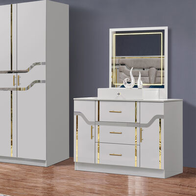 China Grosir MDF Kayu Murah Ukuran Raja Tempat Tidur Set 5 Piece Double Room Modern Luxury Frame Kayu Set Kamar Tidur Furnitur