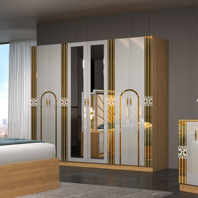 China Grosir MDF Kayu Murah Ukuran Raja Tempat Tidur Set 5 Piece Double Room Modern Luxury Frame Kayu Set Kamar Tidur Furnitur