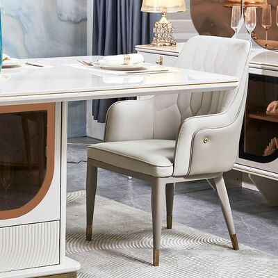 Meja makan mewah yang elegan dan kursi set 6 kursi furnitur rumah penyimpanan putih lengkap modern set ruang makan kayu besar