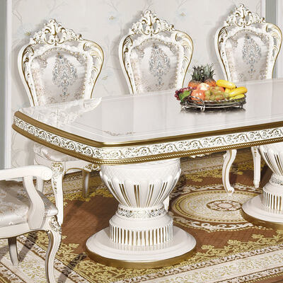 Set Meja Makan Kayu Klasik Antik Putih 6 Kursi Gaya Eropa Mewah Kayu Besar Set Ruang Makan Rumah Furnitur