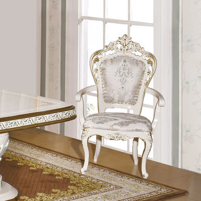 Set Meja Makan Kayu Klasik Antik Putih 6 Kursi Gaya Eropa Mewah Kayu Besar Set Ruang Makan Rumah Furnitur