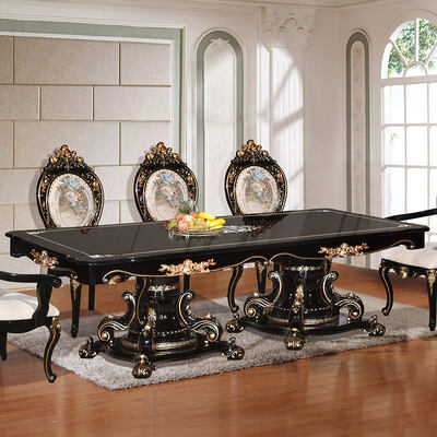 Set Meja Makan Mewah Gaya Klasik Eropa dengan 6 Kursi Lengkap Set Ruang Makan Kayu Antik Besar Perabot Rumah