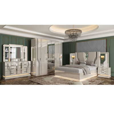 Gaya Turki Modern Kamar Dewasa Double Bed Suite Home Storage Frame Kayu Mewah Ukuran Raja Set furnitur kamar tidur lengkap