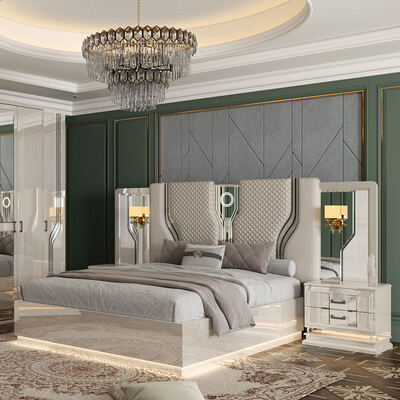 Gaya Turki Modern Kamar Dewasa Double Bed Suite Home Storage Frame Kayu Mewah Ukuran Raja Set furnitur kamar tidur lengkap